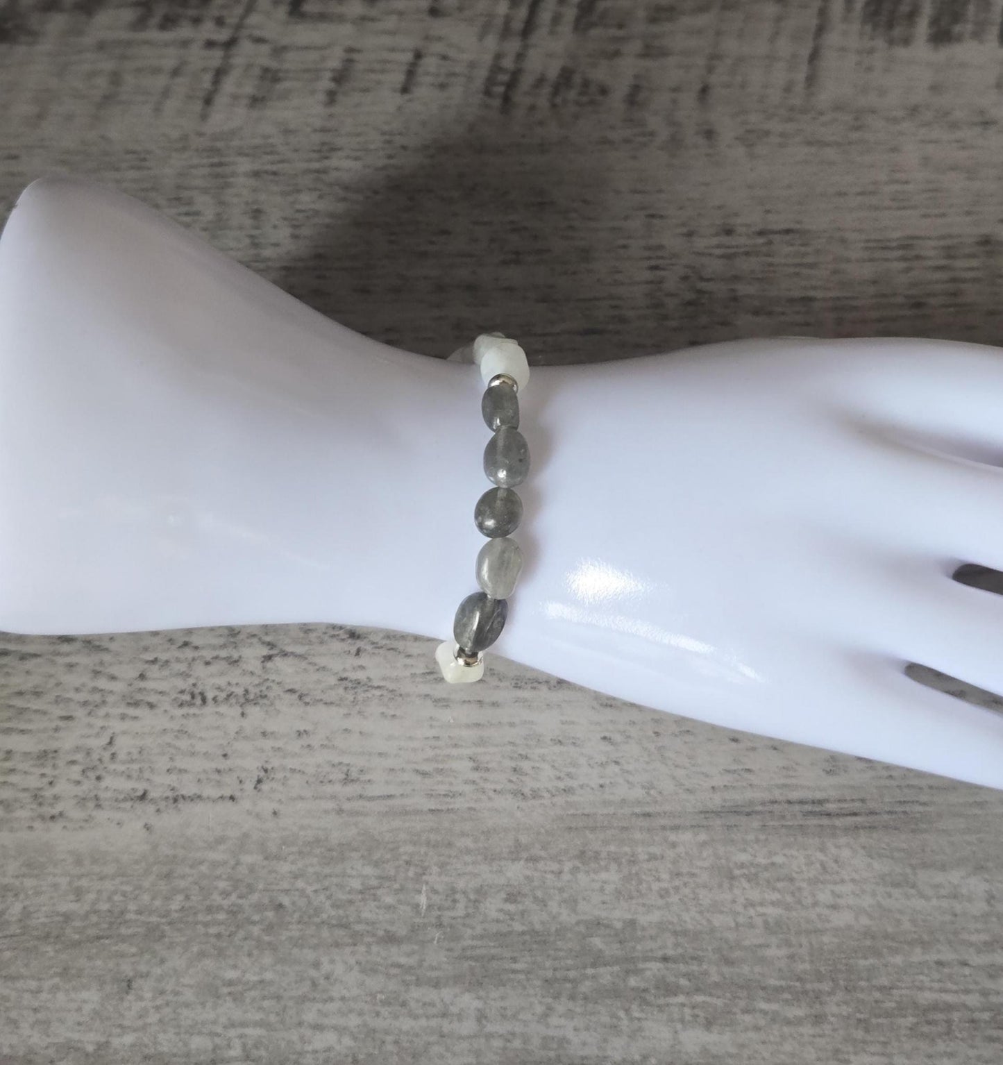 Moonstone and Labradorite Crystal Beaded Gemstone Bracelet