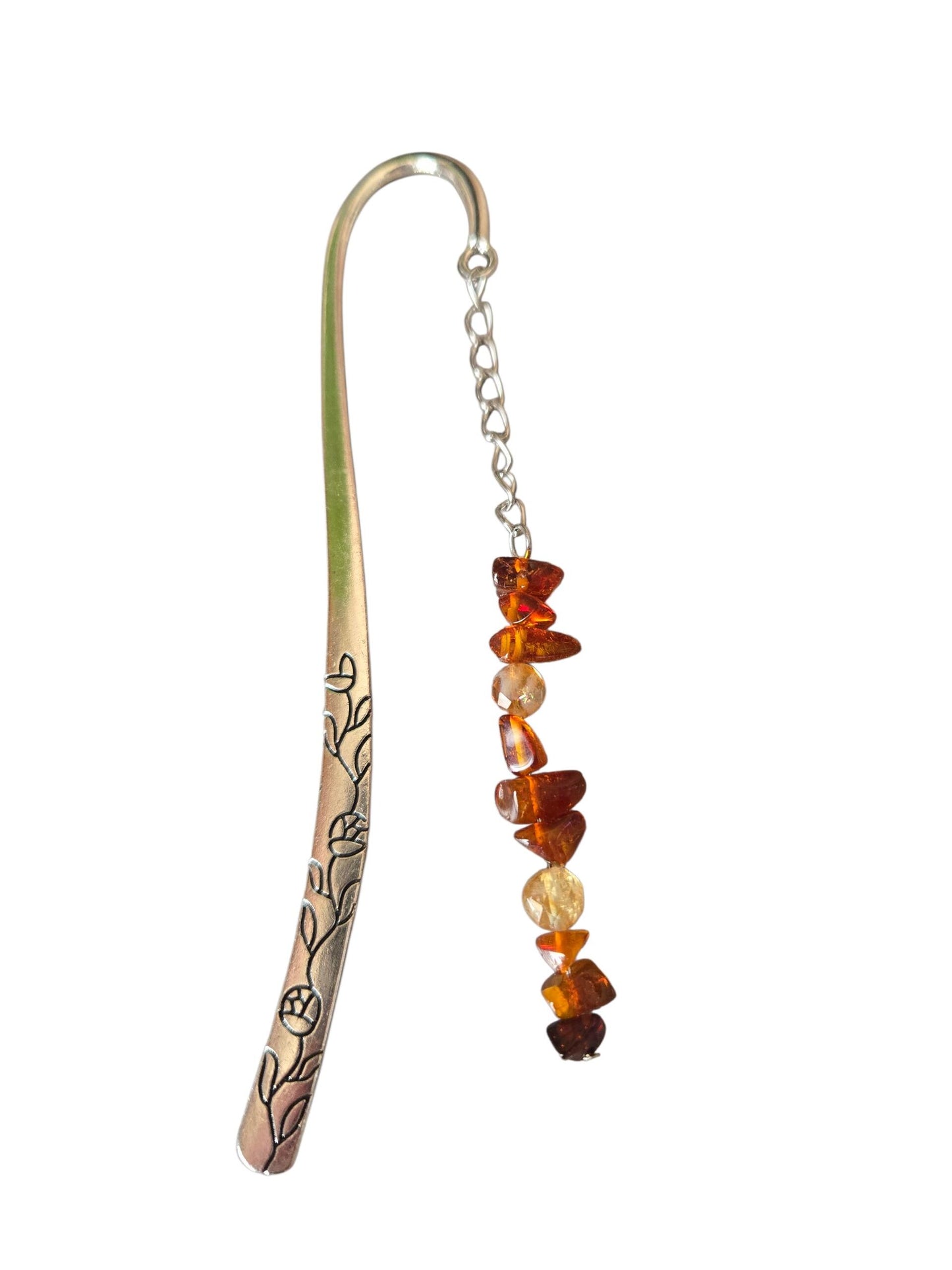 Personalise your Handmade Silver AAA Quality Genuine Natural Amber and Citrine Crystal Beaded Solar Plexus Gemstone Beaded Silver Bookmark