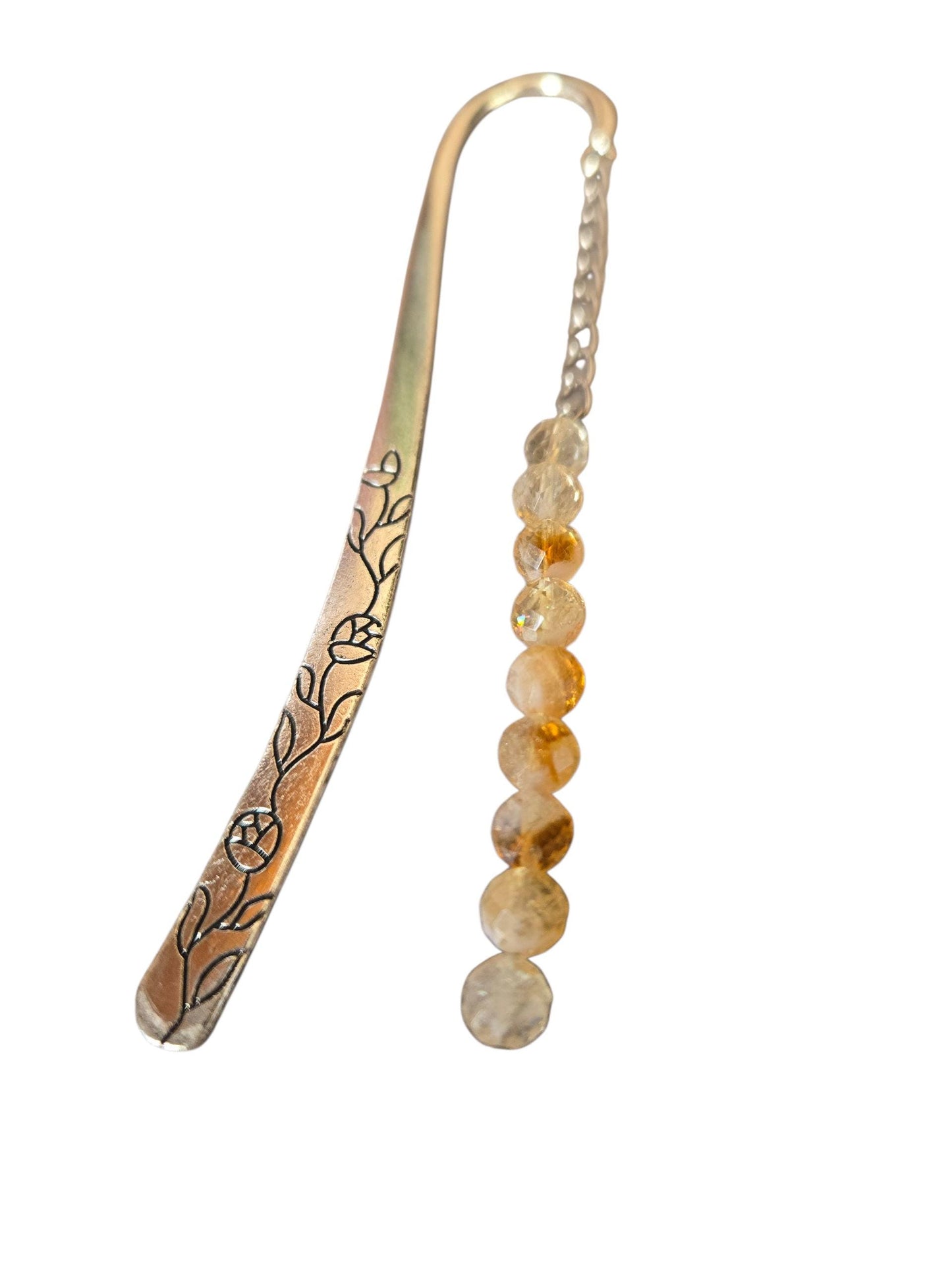 Personalise your Handmade Silver AAA Quality Genuine Natural Citrine Crystal Beaded Solar Plexus Gemstone Beaded Silver Bookmark