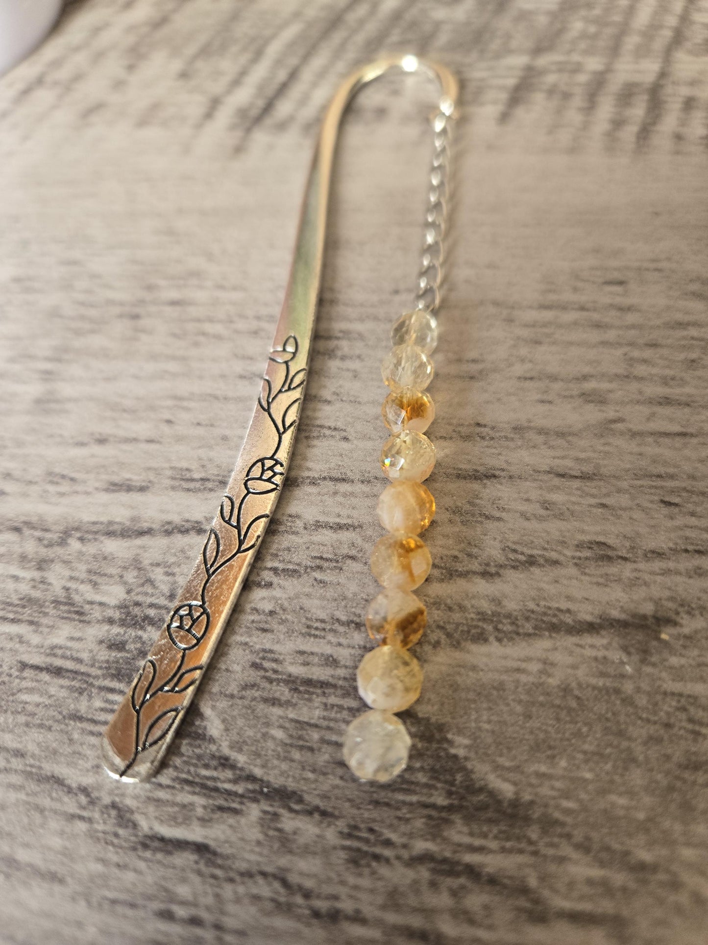 Personalise your Handmade Silver AAA Quality Genuine Natural Citrine Crystal Beaded Solar Plexus Gemstone Beaded Silver Bookmark