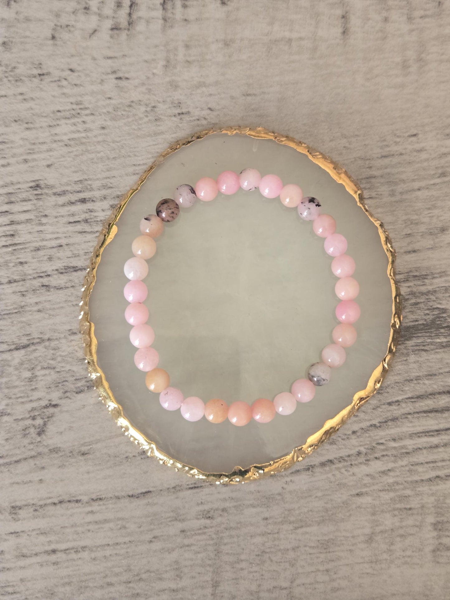 Pink Opal Crystal Gemstone Beaded Bracelet: Calming Crystal Bracelet