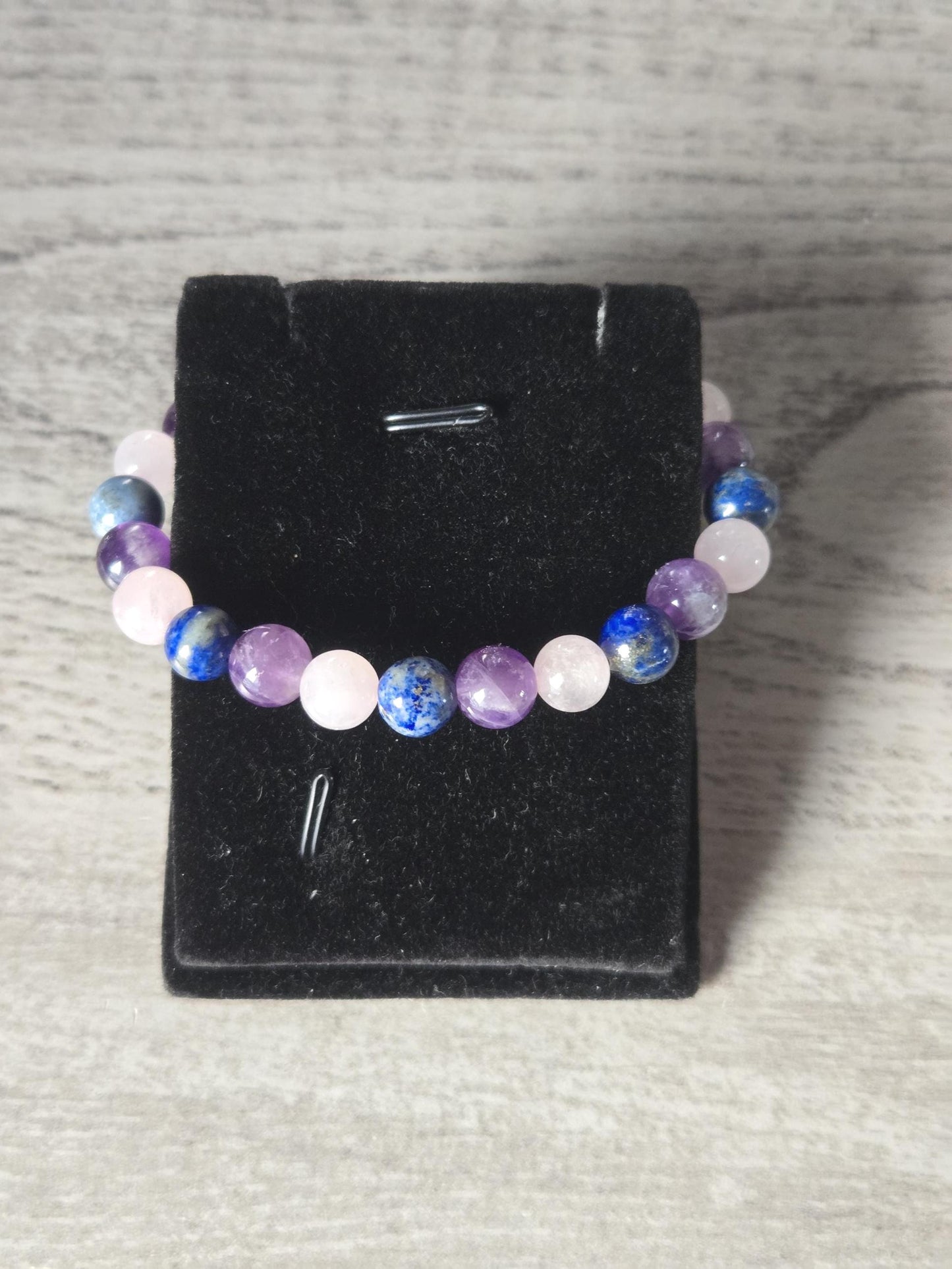 Amethyst, Rose Quartz & Lapis Lazuli Crystal Healing Gemstone Beaded Bracelet