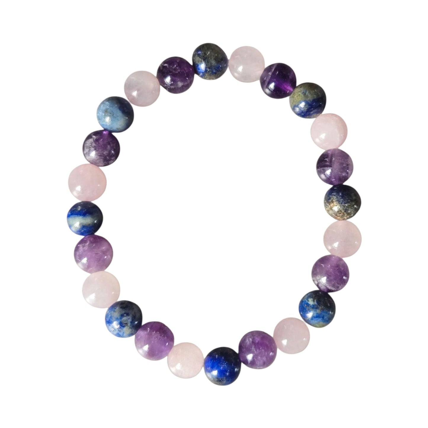 Amethyst, Rose Quartz & Lapis Lazuli Crystal Healing Gemstone Beaded Bracelet