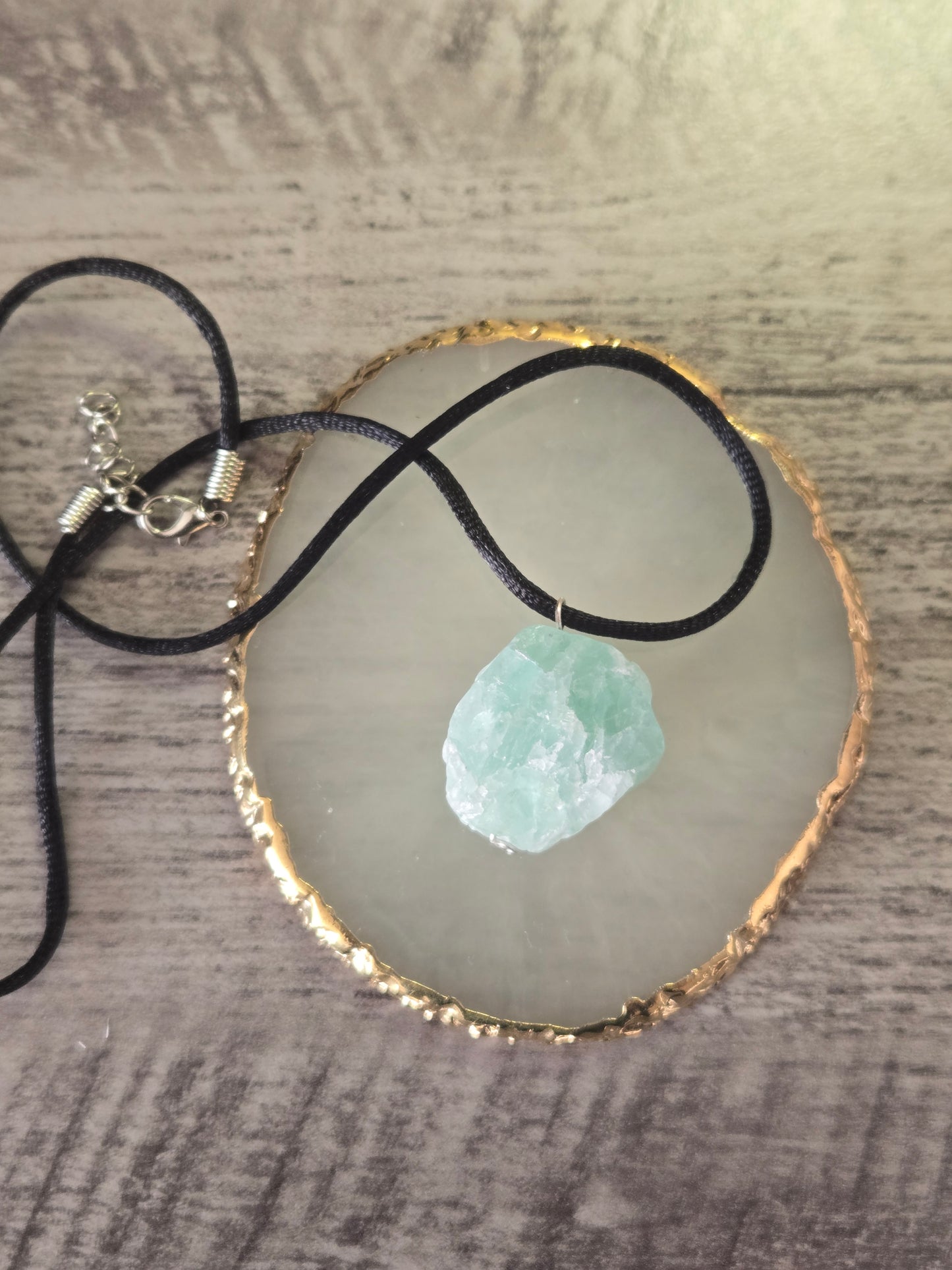 Raw Fluorite Crystal Pendant Reiki Gemstone Necklace