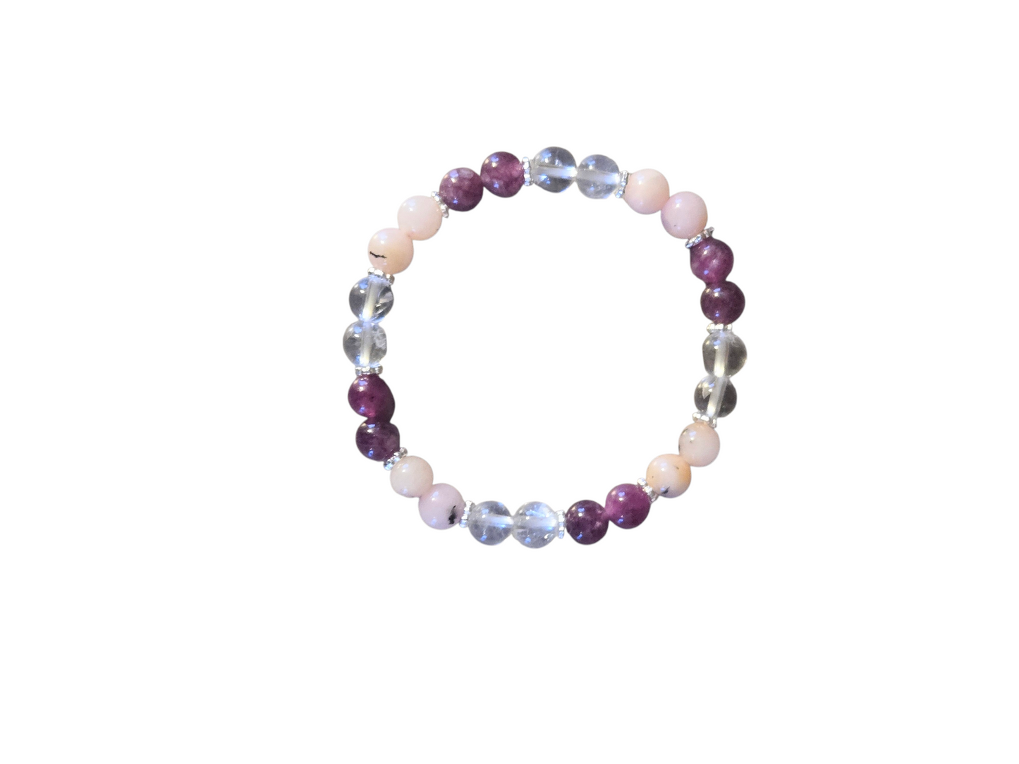 Custom made Bracelet.  Pink Opal, Clear Crystal Quartz & Pink Lepidolite Crystal Beaded Gemstone Bracelet