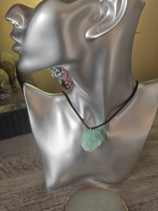Raw Fluorite Crystal Pendant Reiki Gemstone Necklace